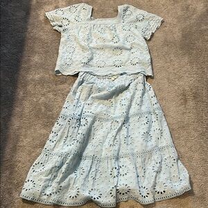 Ultra Pink Light Blue Eyelet Midi Dress